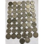 A collection of pre 1946 One Florin and Two Shilling coins. 559.2gm.