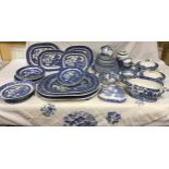 Large selection of blue and white pottery, various makers, to include a matching set of English