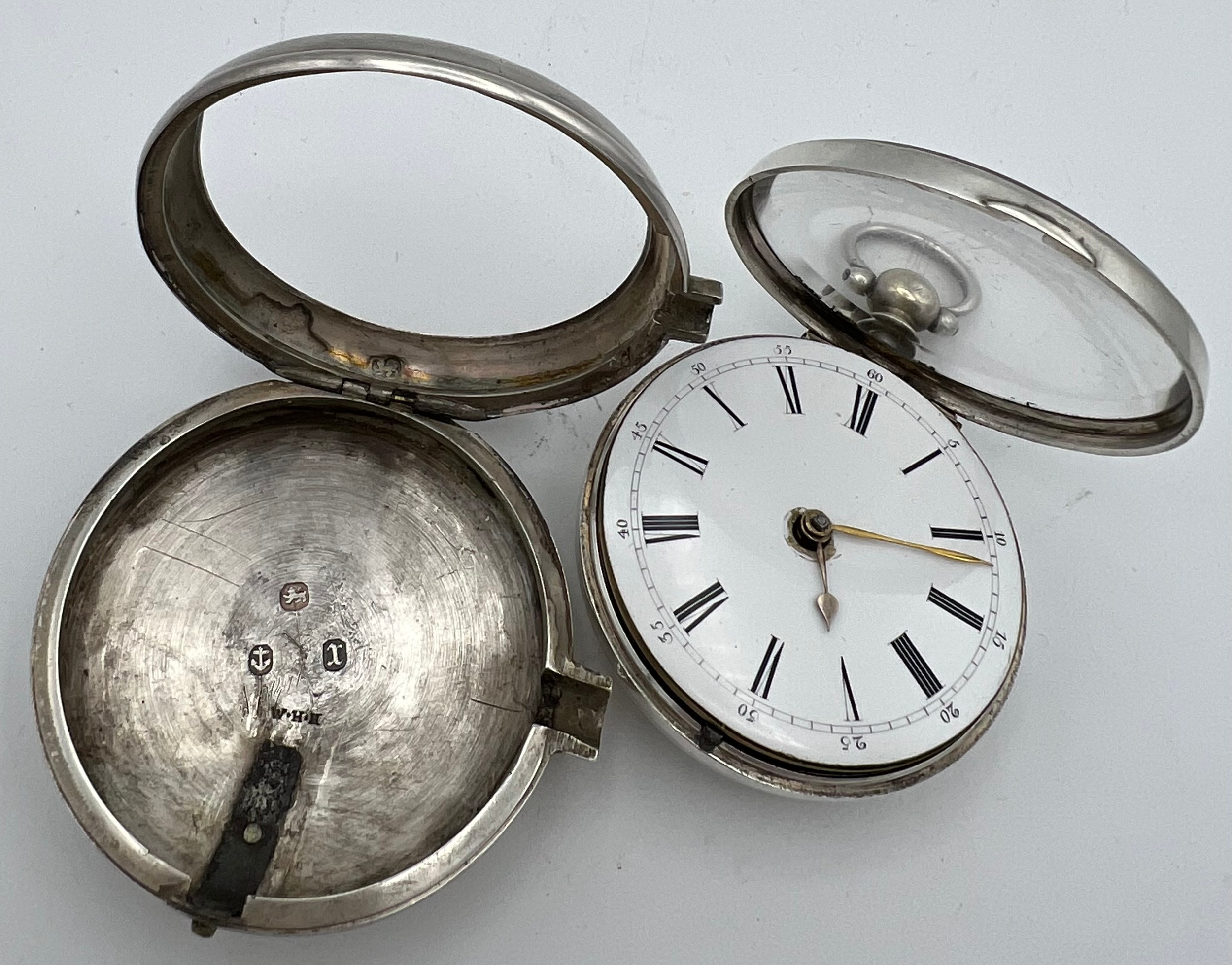 Victorian silver pair cased pocket watch, maker James Garland of London, with enamel roman numeral - Image 5 of 6