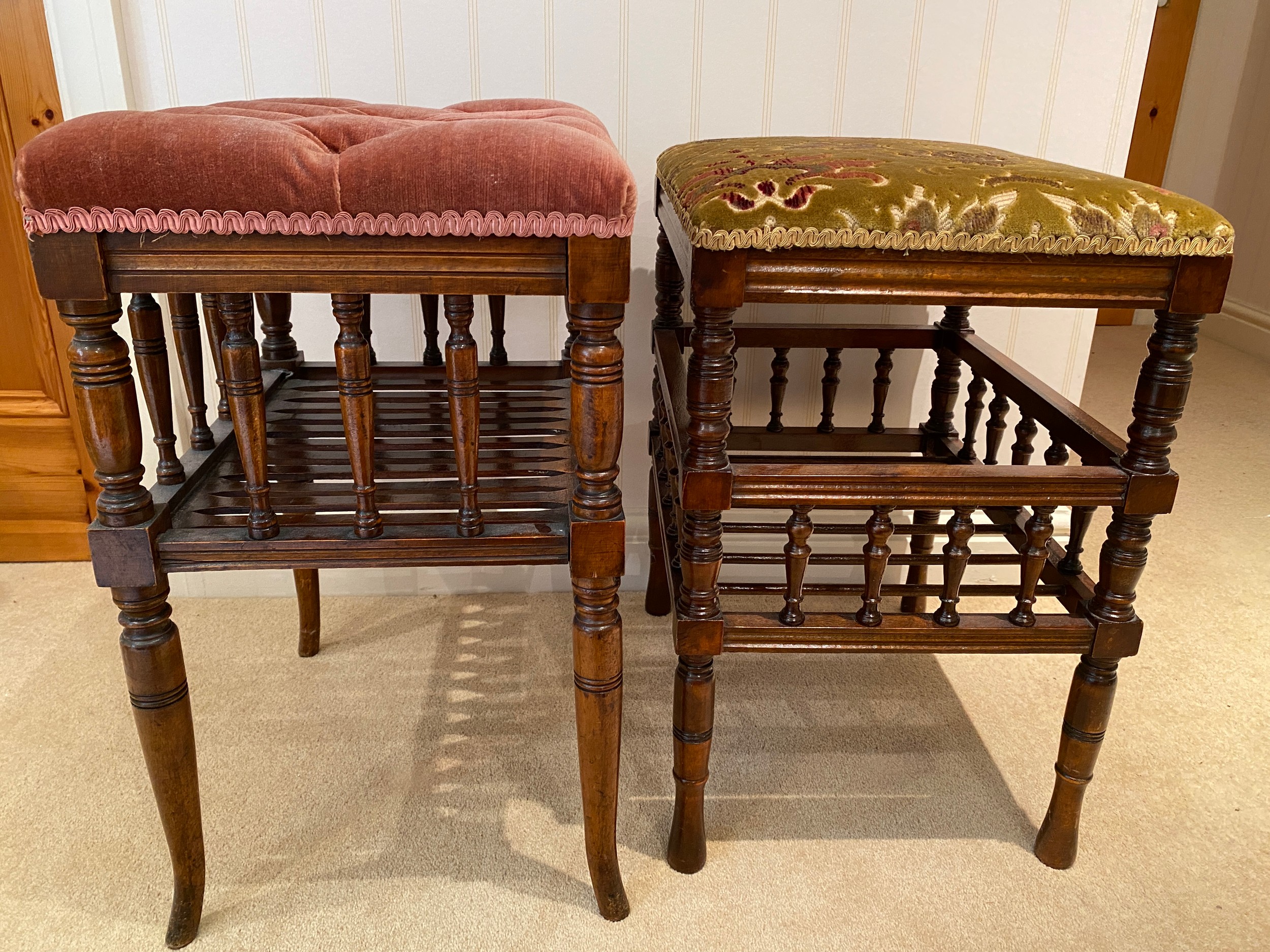 Two Edwardian mahogany piano stools. Red cushion 40.5 w x 33 d x 57cm h. - Image 5 of 5