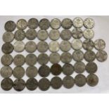 A collection of pre 1946 One Florin and Two Shilling coins. Two coins pre 1919 548.8gm.