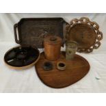 A miscellany to include mainly wooden items to include: a carved tray 30 x 57cm, shallow dish with