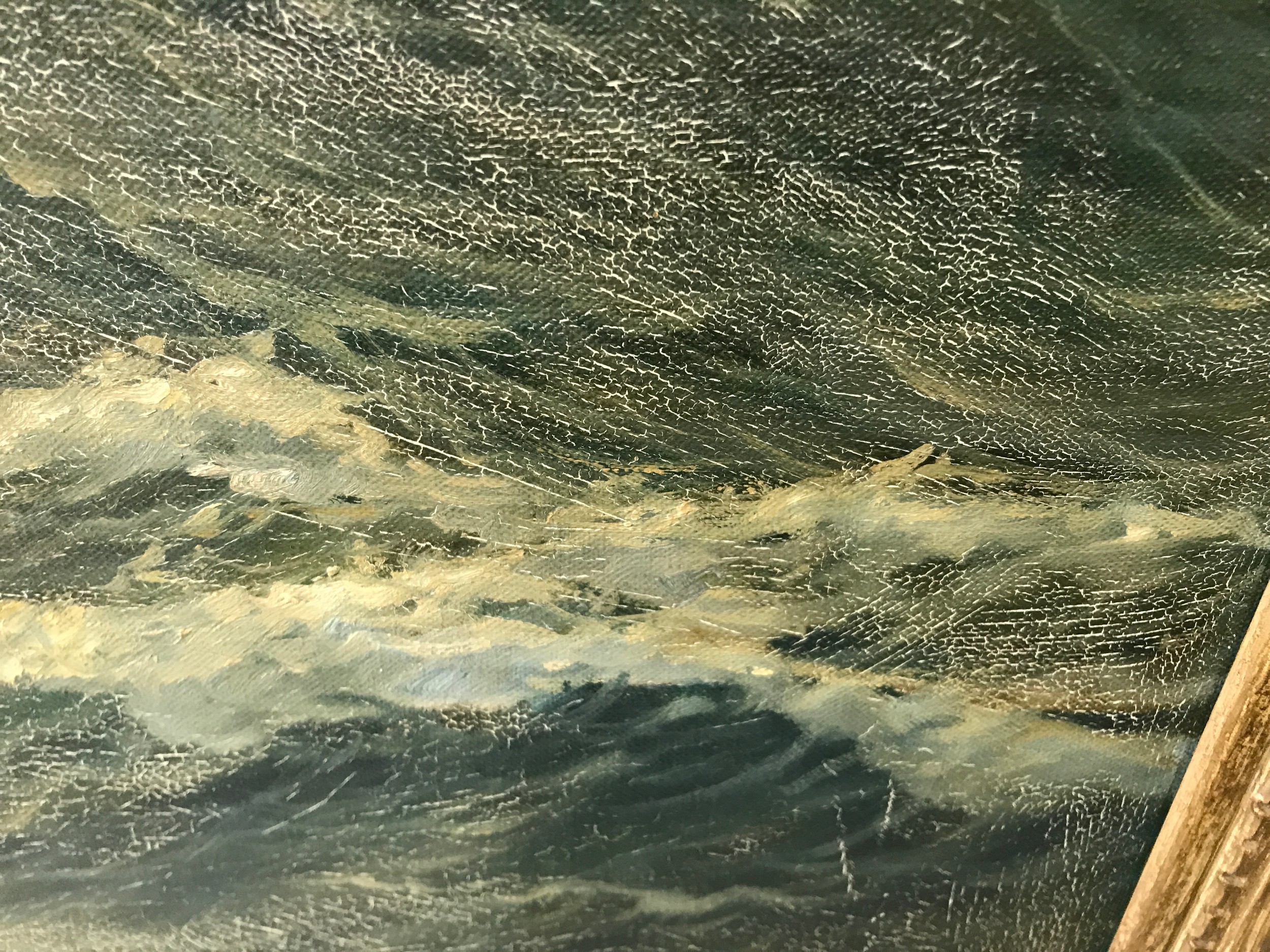 Oil on canvas of a seascape, signed indistinctly lower right 82 x 62cm h. - Image 4 of 4