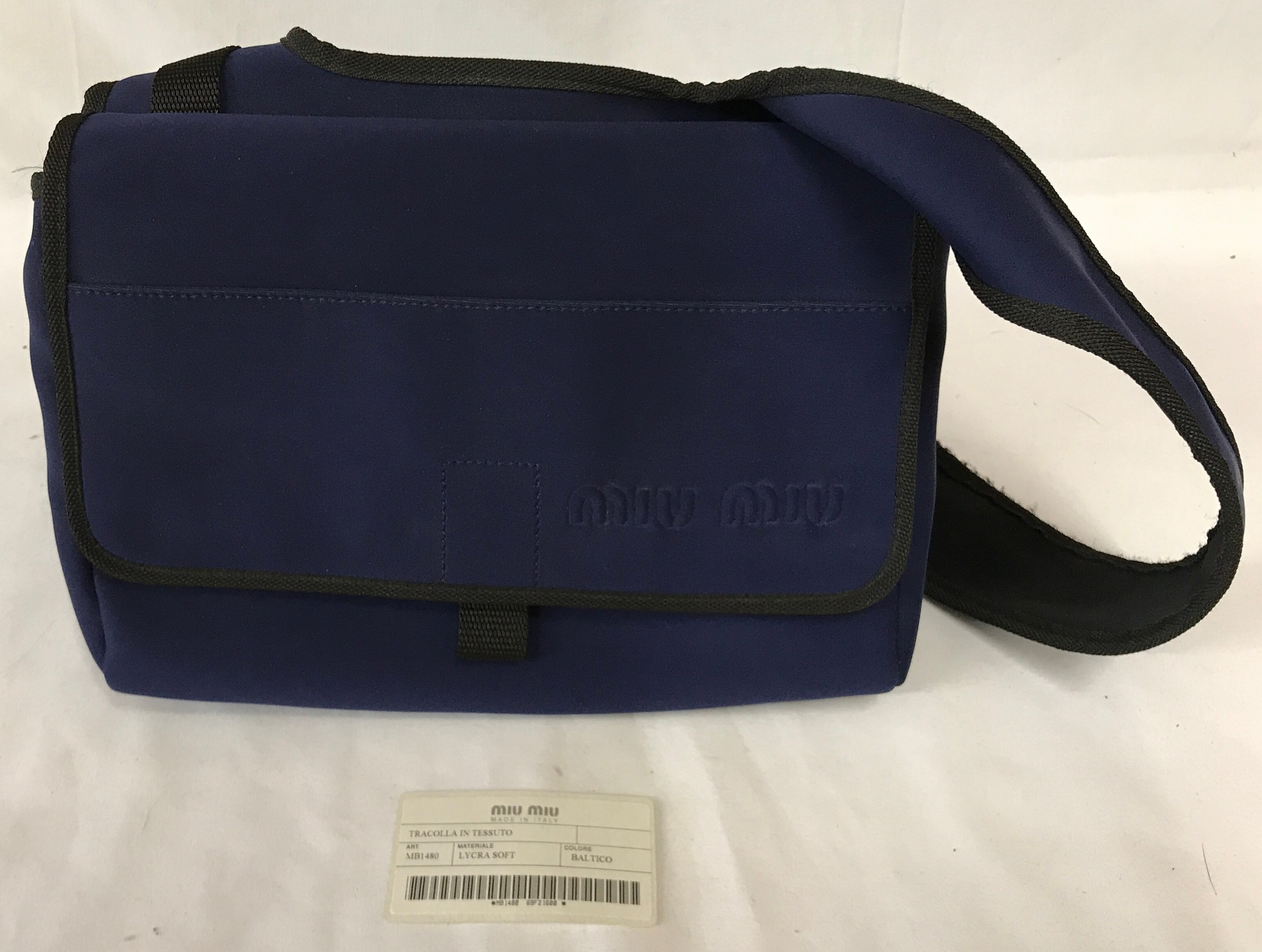 Miu Miu blue cloth shoulder bag 26 x 21cm.