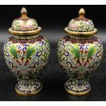 A pair of early 20thC Cloisonne lidded vases 16cm h.
