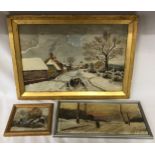 Three paintings depicting outdoor snowy winter scenes largest image on canvas and signed S. Whiteley