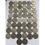 A collection of pre 1946 One Florin and Two Shilling coins. 561.8gm.