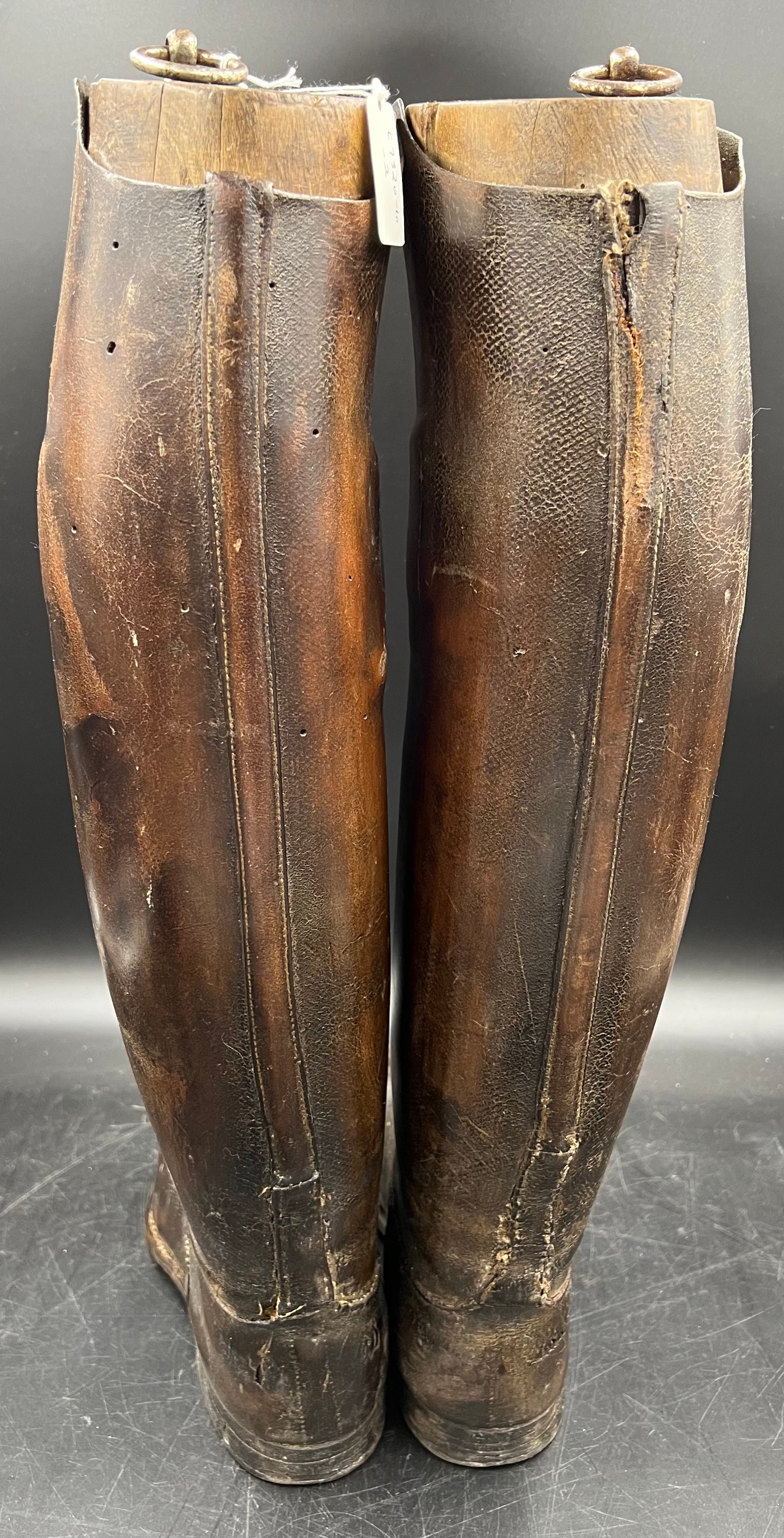 Vintage French leather riding boots complete with wooden trees. - Image 3 of 5