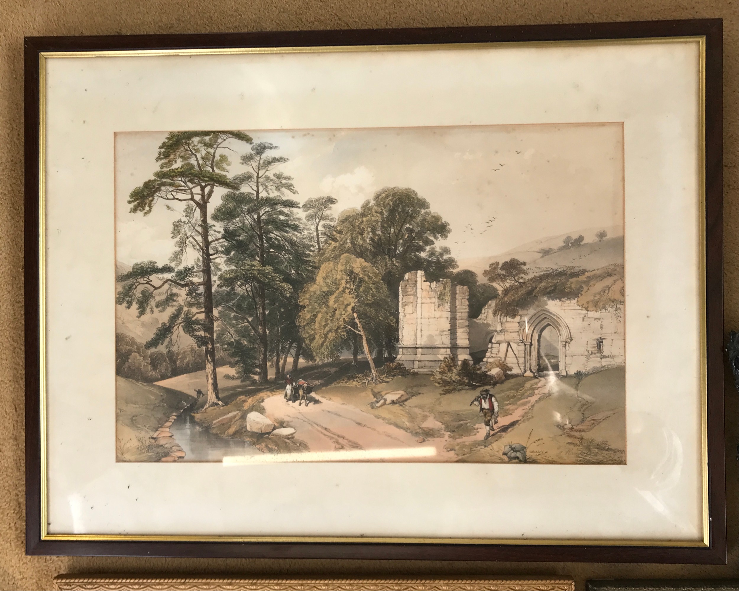 Various watercolours and pictures to include four watercolours - D. Müller 19thC mountain scene with - Image 7 of 8