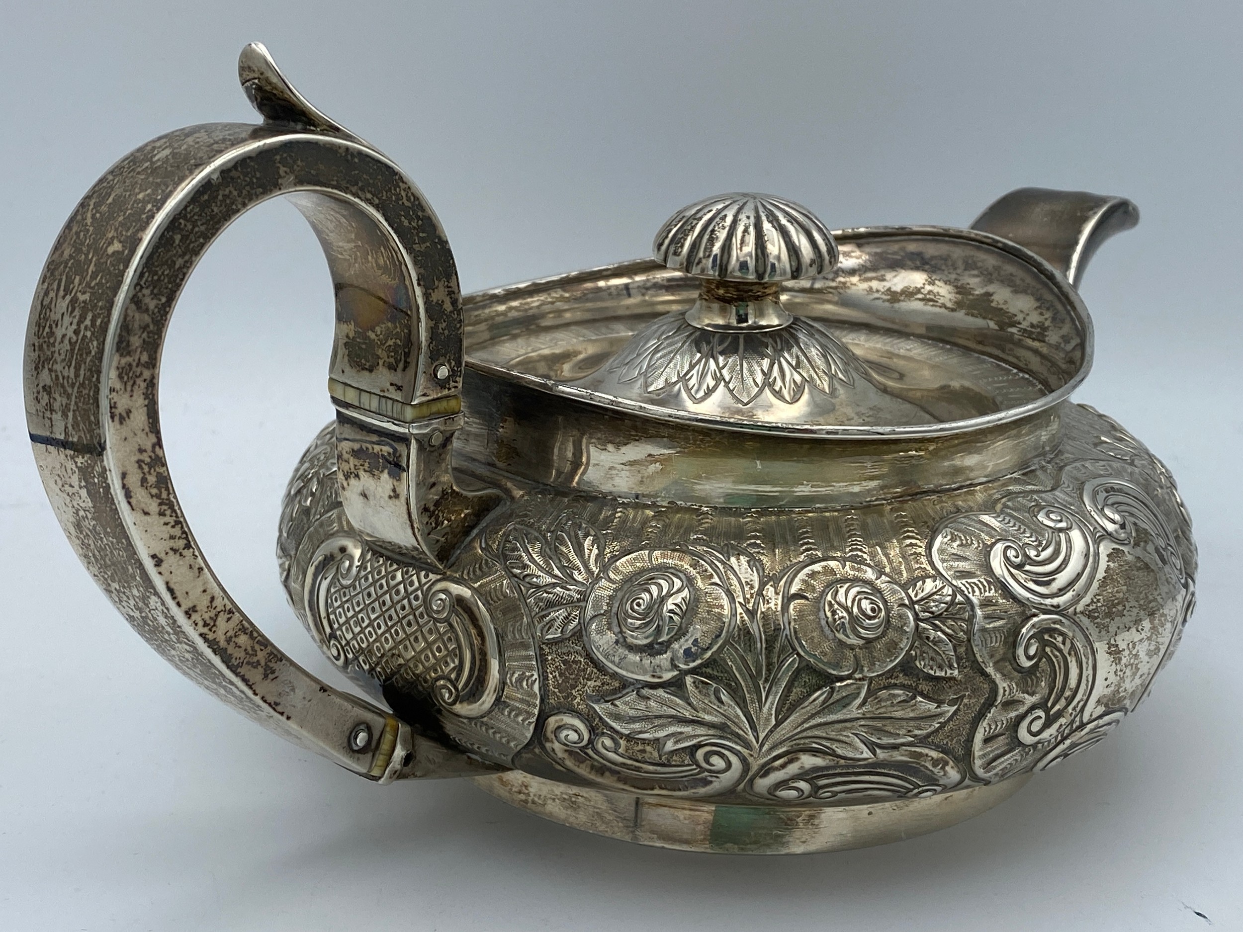 A hallmarked silver teapot Dublin 1842 William Law, second makers mark indistinct. Engraved base ' - Image 12 of 13