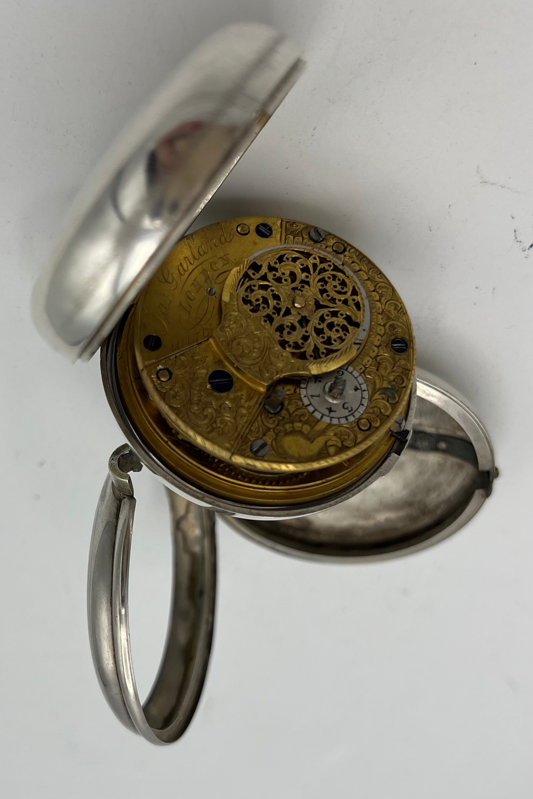 Victorian silver pair cased pocket watch, maker James Garland of London, with enamel roman numeral - Image 3 of 6