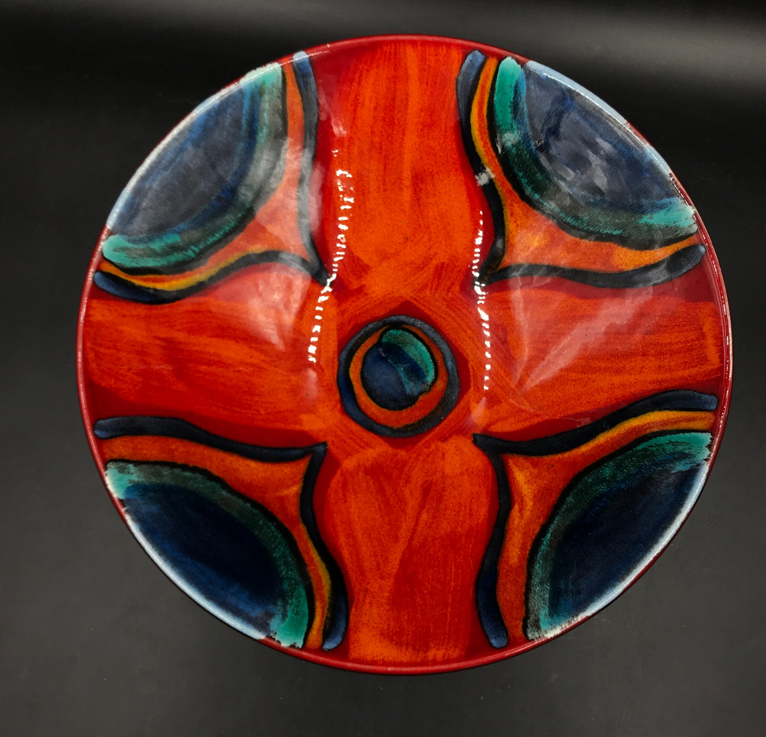 Poole pottery Volcano pattern two small vases and a large bowl 34cm diameter. - Image 2 of 4