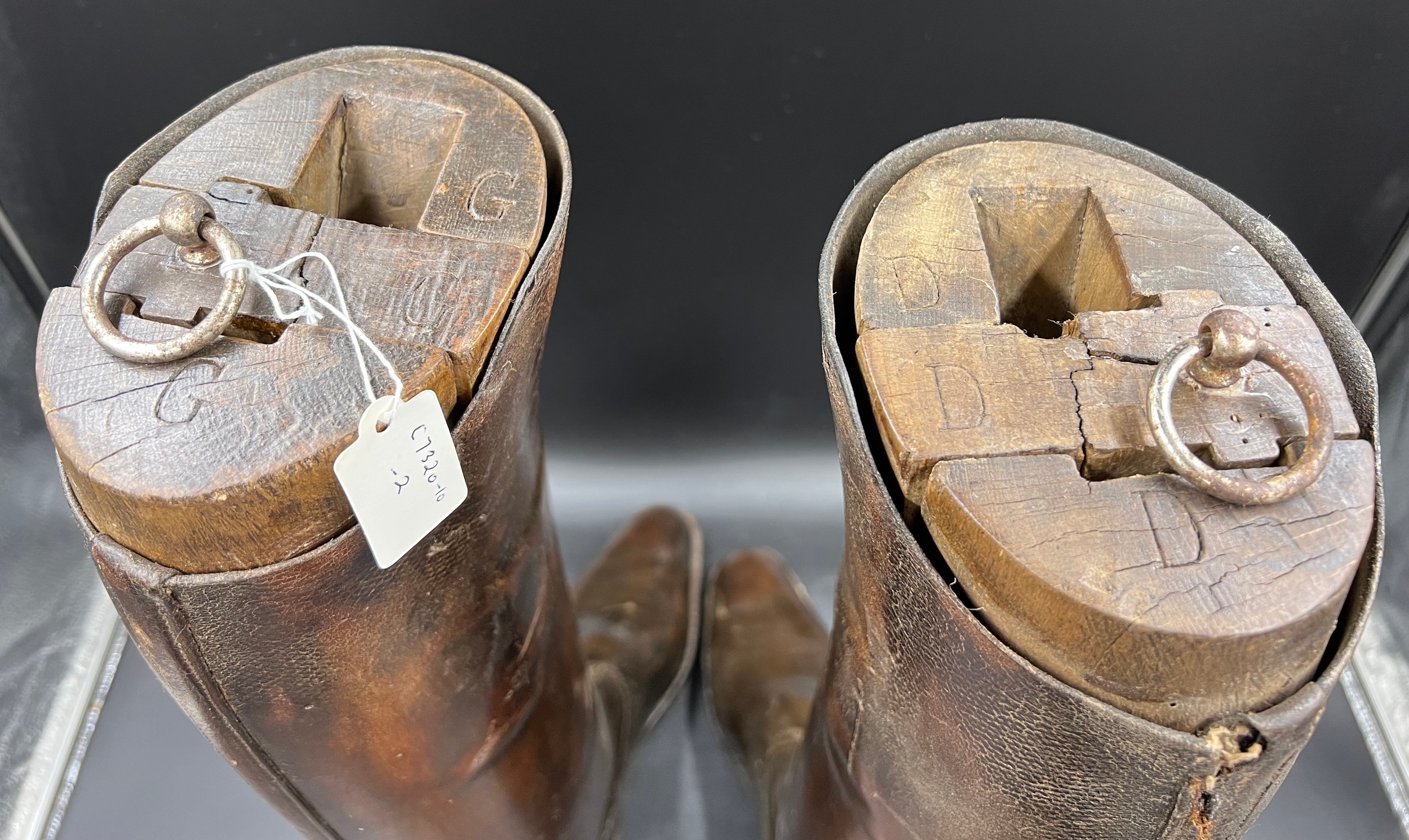 Vintage French leather riding boots complete with wooden trees. - Image 4 of 5