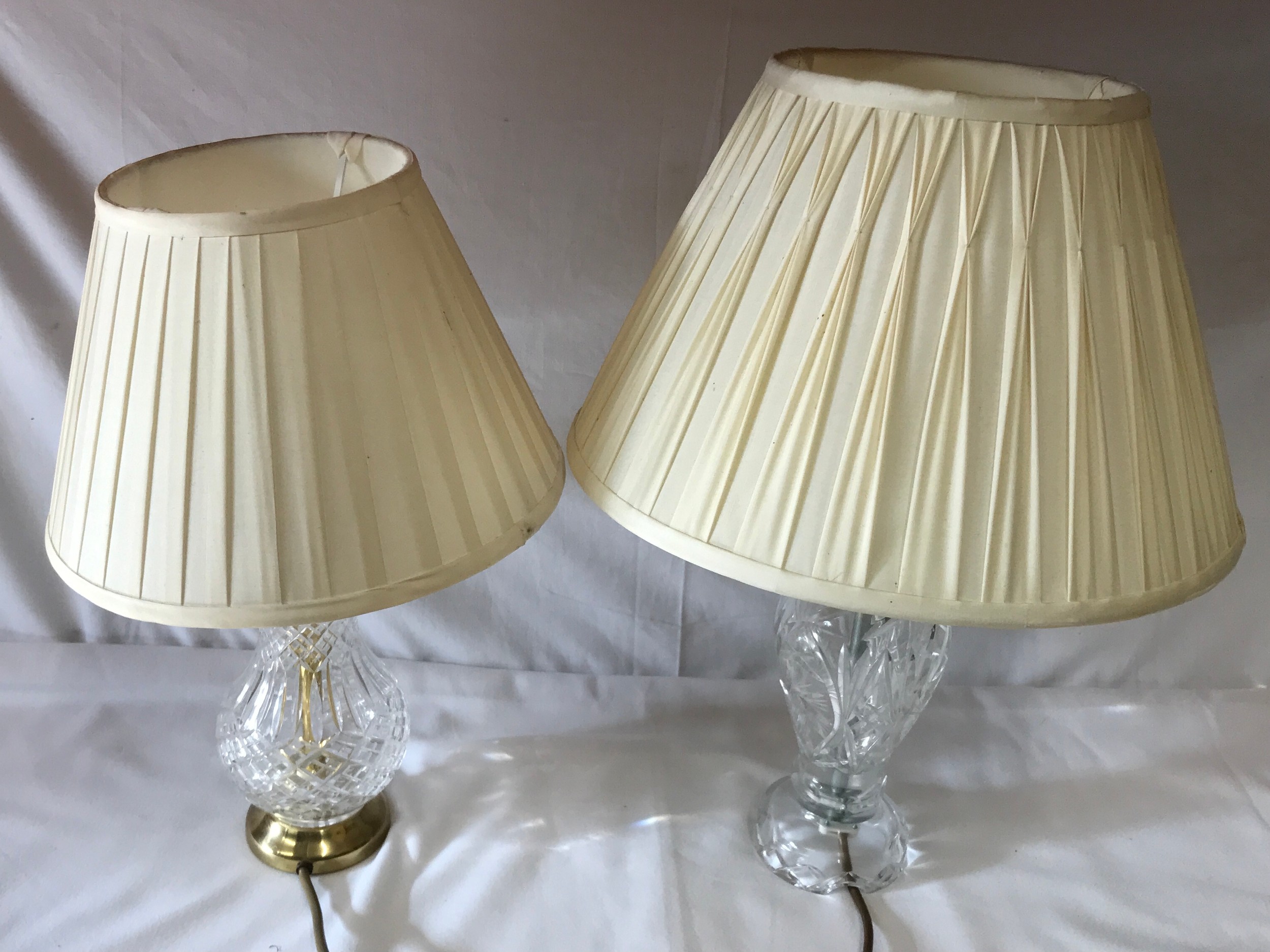 Two cut glass table lamps and one twin branch brass and glass table lamp with lustres 45cm at - Image 3 of 3