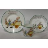 A Shelley Mabel Lucy Atwell nursery plate and cup and saucer, mid 1920s, plate diameter 18cm.
