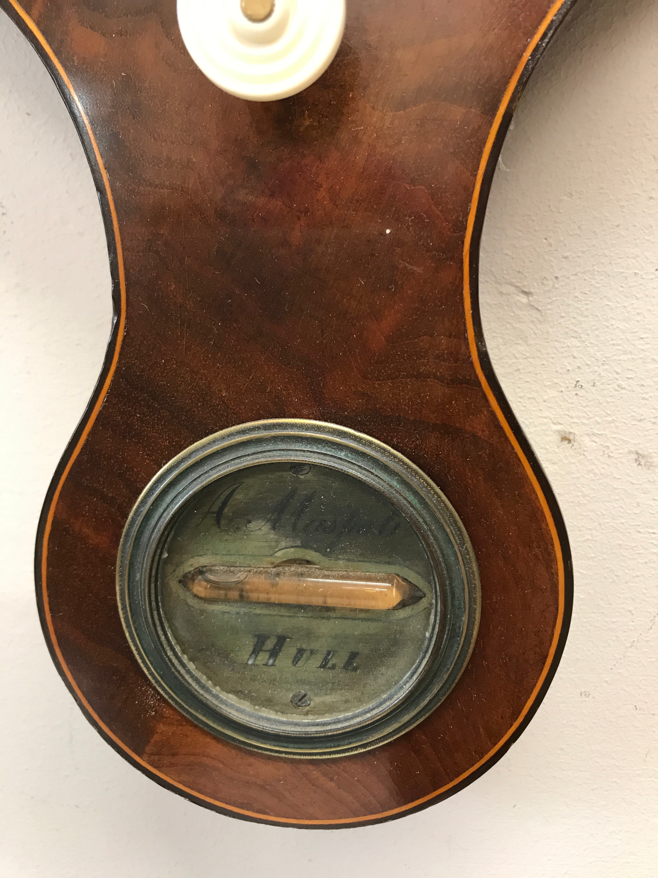 Mahogany banjo barometer by Maspoli of Hull 100cm h. - Image 2 of 3