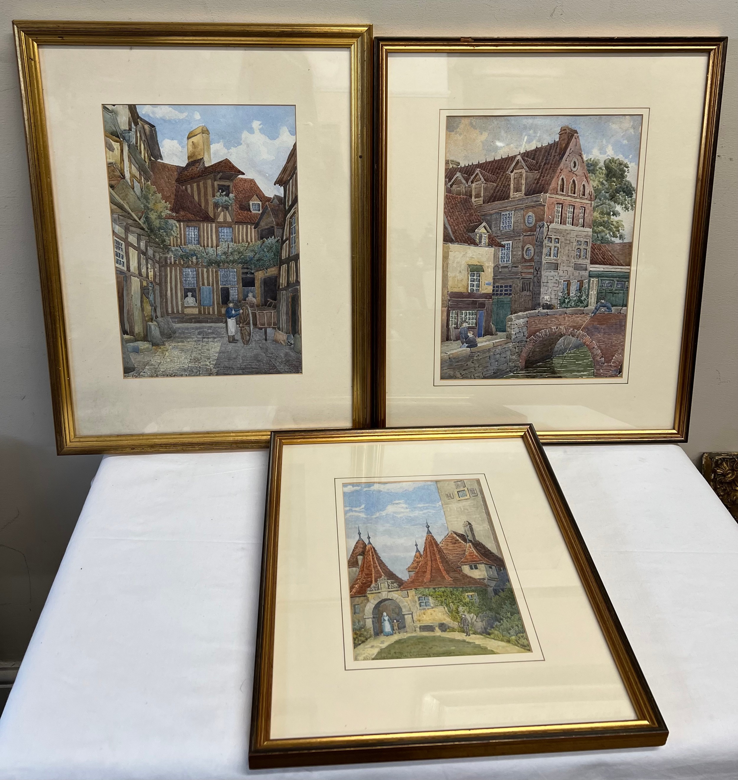 Three Arthur Ward watercolours depicting continental scenes including Abbeville. All signed lower