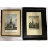 Two prints of engravings of Salisbury Cathedral largest 24 x 16.5cm. One signed Isabel Saul 1895-