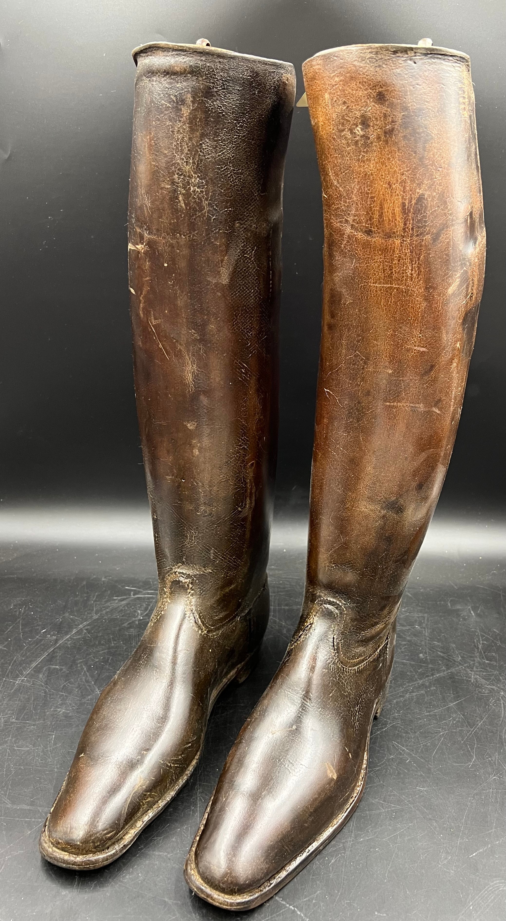 Vintage French leather riding boots complete with wooden trees.