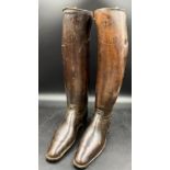 Vintage French leather riding boots complete with wooden trees.
