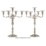 A Pair of Fine Monumental Silver-Plated Five-Light Candelabra, India, mid-20th century Marks: sticke