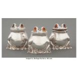 A Group of Three British Silver Frog-Form Condiments, London, 1967-1969 Marks: (lion passant), (leop