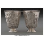 A Pair of Mergulhão Engraved Silver Cups, Lisbon, Portugal, mid-20th century Marks: MERGULHÃO, (make