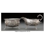 A Charles Lamb Silver Creamer and Sugar, Dublin, 1898 Marks: (harp crowned), (Hibernia), CL, C 3-7/8