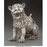 A Spanish Colonial Silver Lion-Form Incense Burner, circa 1875 7-1/2 x 4-1/8 x 8 inches (19.1 x 10.5