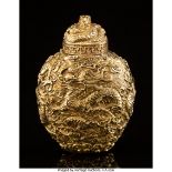 A Chinese 18k Gold Snuff Bottle, Qing Dynasty, late 19th century 2-3/8 x 1-3/4 x 1 inches (6.0 x 4.4