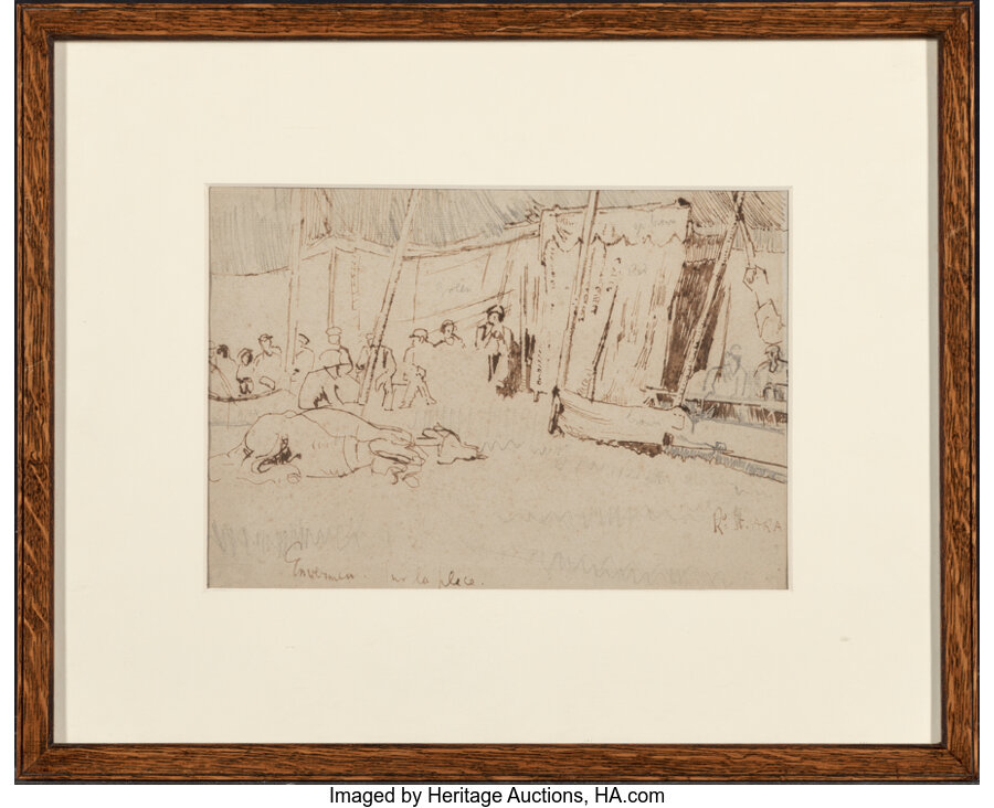 Walter Richard Sickert (British, 1860-1942) Envermen sur la place Pencil and brown ink on laid paper - Image 2 of 2