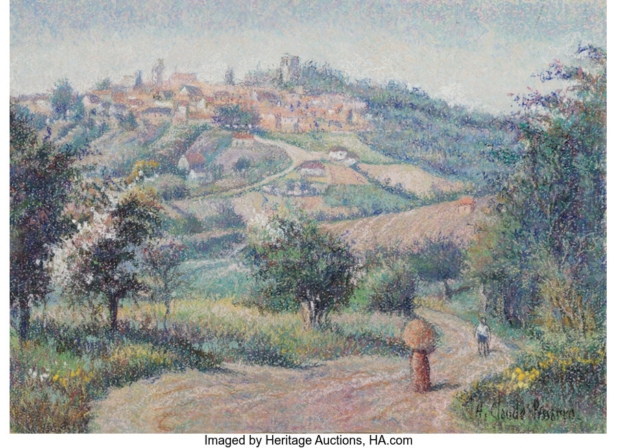 Hughes Claude Pissarro (French, b. 1935) Le village Pastel on paper 14-1/2 x 19-1/2 inches (36.8 x 4