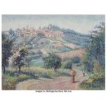 Hughes Claude Pissarro (French, b. 1935) Le village Pastel on paper 14-1/2 x 19-1/2 inches (36.8 x 4