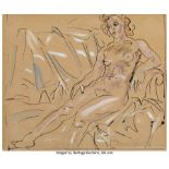 Raoul Dufy (French, 1877-1953) Nu allongé sur canapé, circa 1939 China ink, gouache, and watercolor