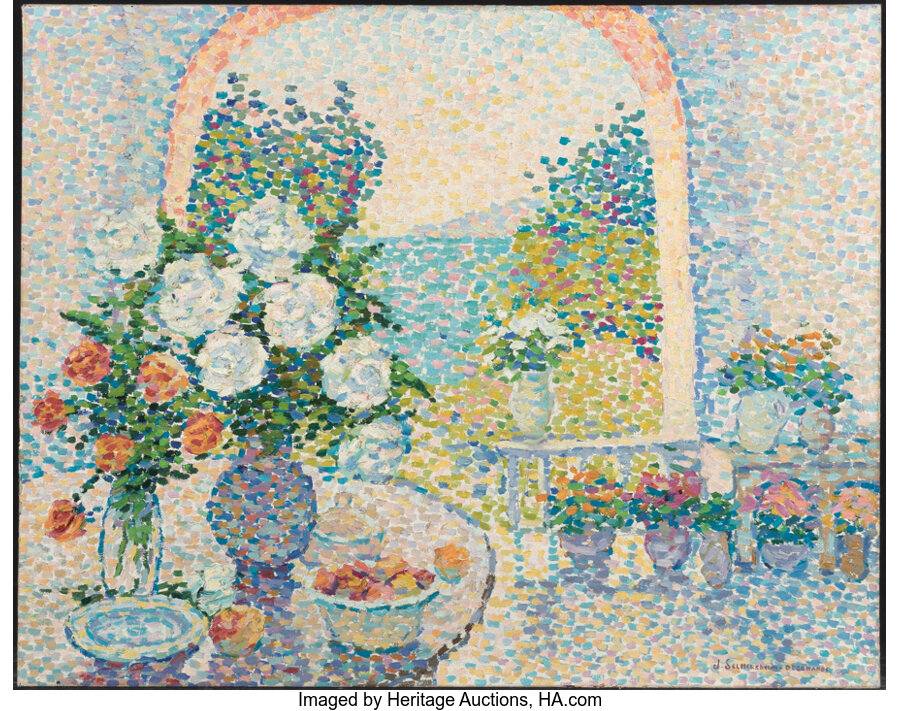 Jeanne Selmersheim-Desgrange (French, 1877-1958) Fleurs sur la terrasse à Saint Tropez Oil on canvas - Image 2 of 3