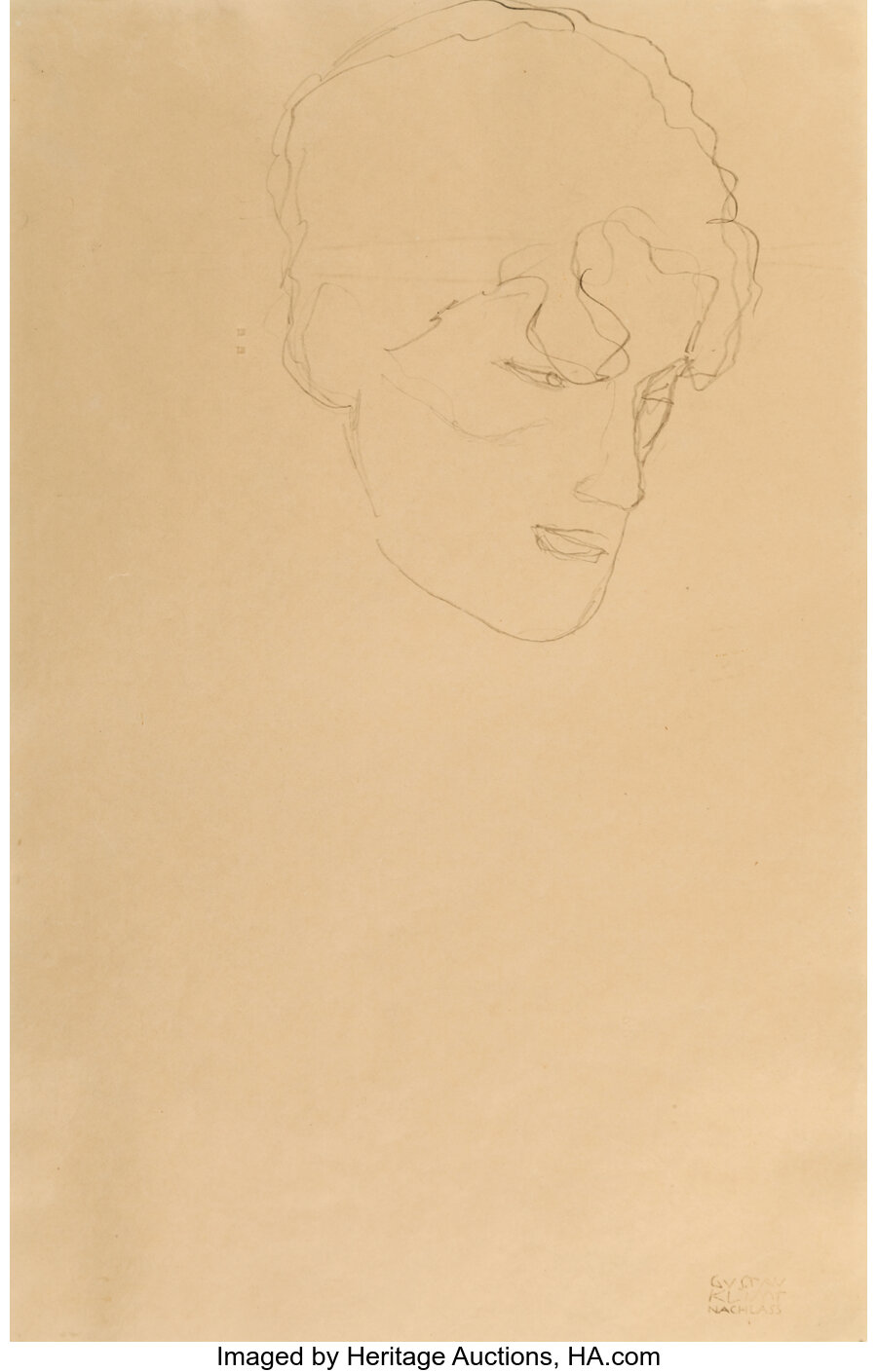 Gustav Klimt (Austrian, 1862-1918) Frauenkopf nach rechts, 1916 Pencil on paper 22-1/2 x 14-3/4 inch