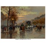 Edouard-Léon Cortès (French, 1882-1969) Avenue des Champs-Elysées, crépuscule Oil on canvas 13 x 18