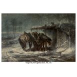 Adolf Schreyer (German, 1828-1899) Wallachian blizzard Oil on canvas 45-1/4 x 68 inches (114.9 x 172