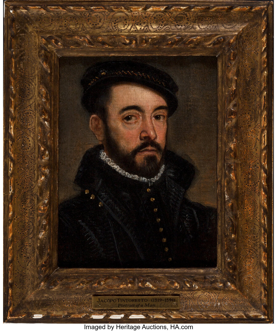 Manner of Giovanni Battista Moroni (Italian, 1520-1578) Portrait of a gentleman in a black cap and d - Image 2 of 3