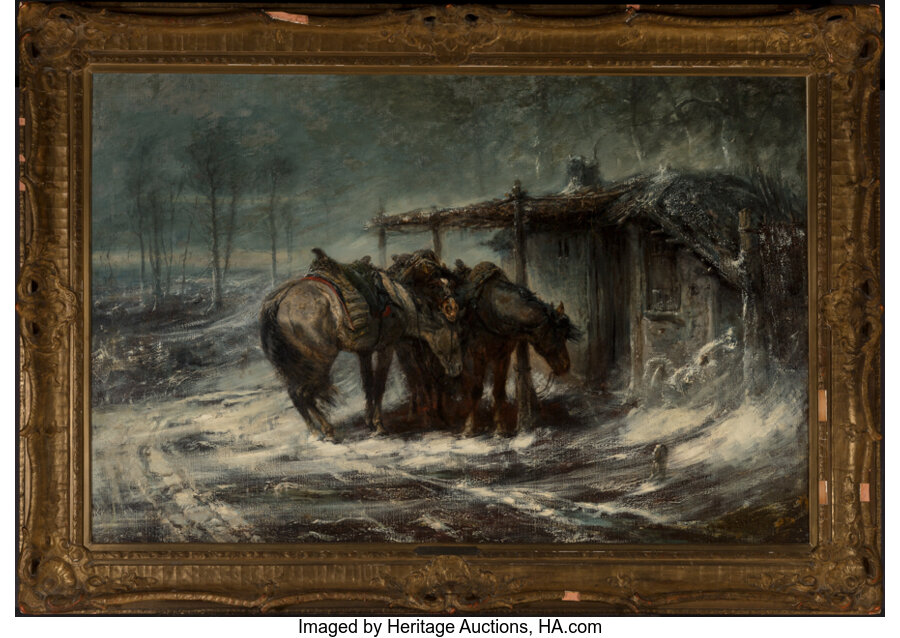 Adolf Schreyer (German, 1828-1899) Wallachian blizzard Oil on canvas 45-1/4 x 68 inches (114.9 x 172 - Image 2 of 2