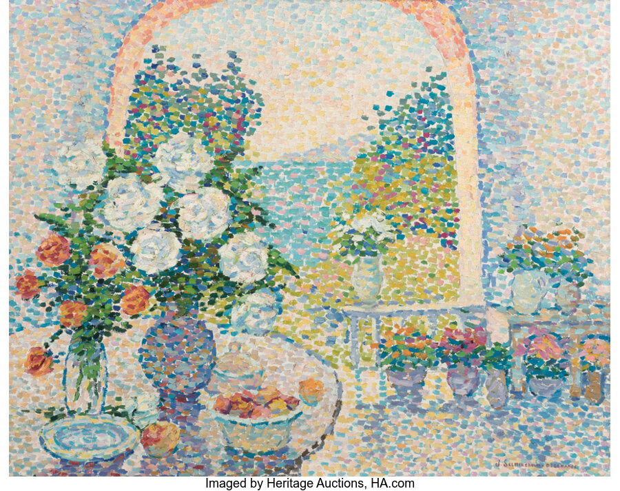 Jeanne Selmersheim-Desgrange (French, 1877-1958) Fleurs sur la terrasse à Saint Tropez Oil on canvas