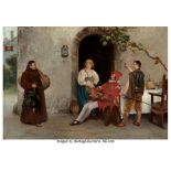Antonio Rotta (Italian, 1828-1903) A visit from the friar Oil on panel 13-3/4 x 20 inches (34.9 x 50
