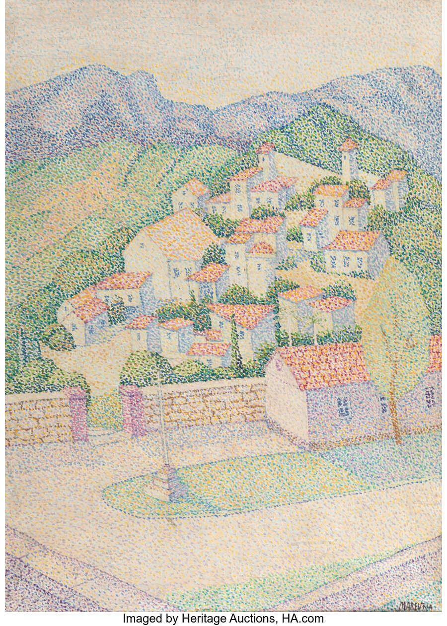 Marie Vorobieff Marevna (Russian, 1892-1984) Village dans la montagne Oil on canvas 36-1/4 x 25-1/2 