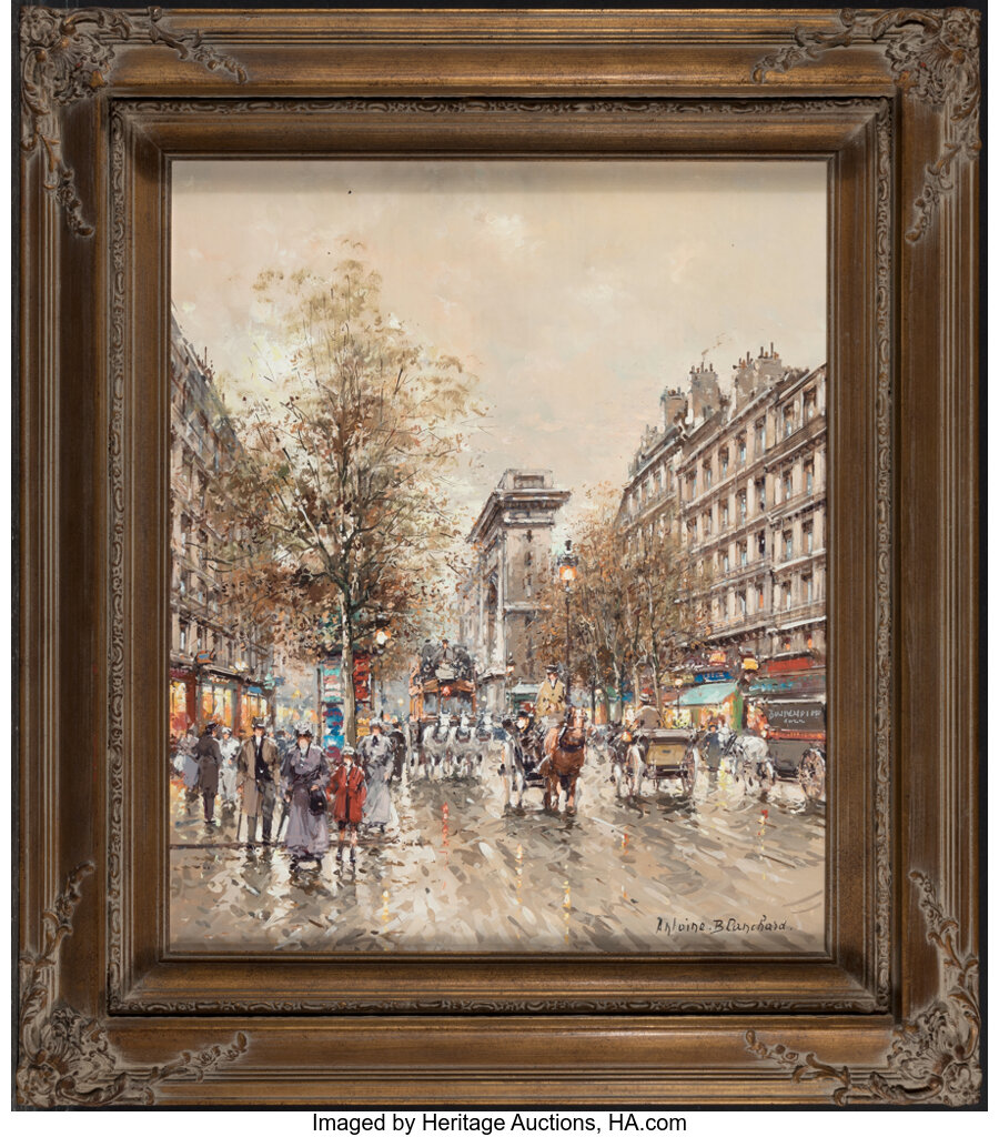 Antoine Blanchard (French, 1910-1988) Porte St. Denis, Paris Oil on canvas 21-1/2 x 18 inches (54.6  - Image 2 of 3