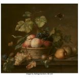 Jean Baptiste Robie (Belgian, 1821-1910) Still life with basket of fruit Oil on panel 17-3/4 x 19-3/