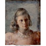 Grigory Gluckmann (Russian, 1898-1973) Young girl in pink Oil on panel 18-1/2 x 14-1/4 inches (47.0