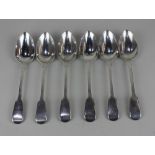 A set of six Victorian silver Fiddle pattern table spoons with engraved AA initials to handles,