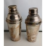 Two silver plated cocktail shakers of similar design 20cm