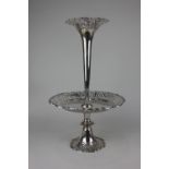 An Edward VII silver epergne centrepiece pierced dish centre with trumpet shaped vase on flared