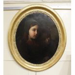 Adolphe-Felix Cals (French 1810-1880), an oval portrait of two young girls, oil on canvas, signed